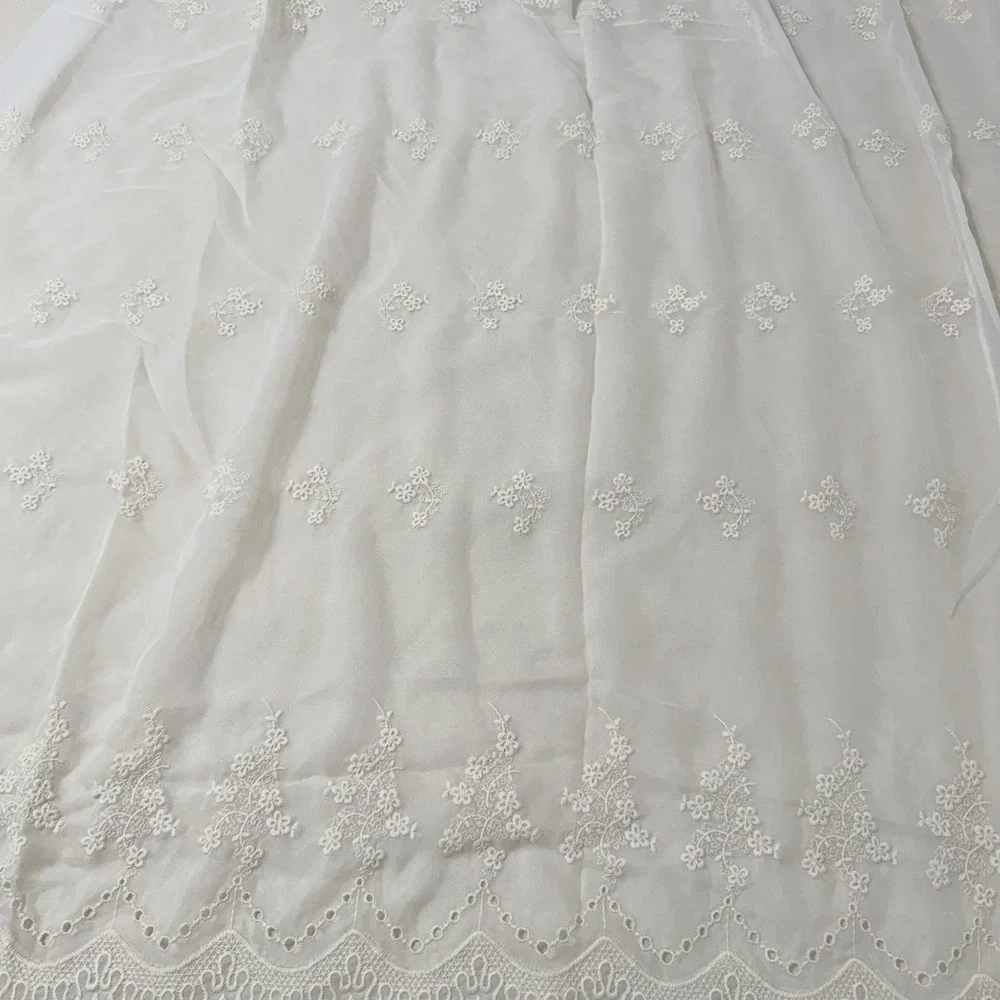 Set Of‎ 2 Cream Sheer Curtain Panels 56 x 83 Embroidered Floral Rod Pocket